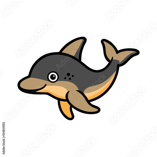 a smiling cartoon dolphin swims gracefully through the water. This cheerful illustration brings joy to the ocean and showcases a delightful creature of the sea