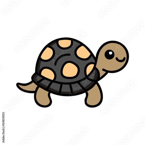 Cute Cartoon Turtle with shell, eyes smiling with happy mood