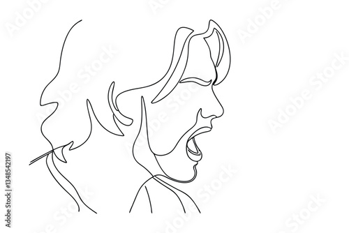 SingleLine Drawing of an Angry, Shouting Mans Profile