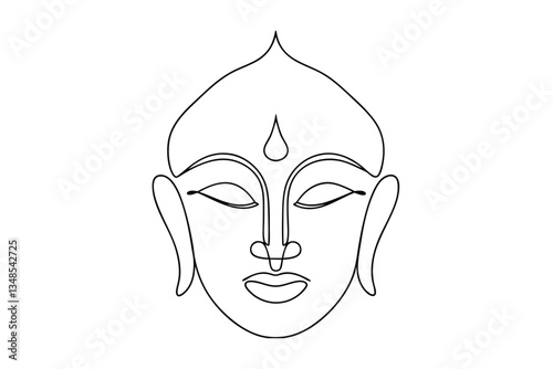 Serene Buddha Face Minimalist Line Art Drawing, Spiritual Peace