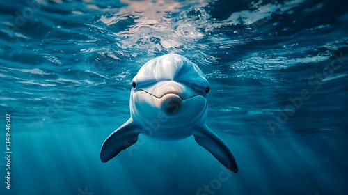 Dolphin caricature, half ocean blue fill, minimalist humor