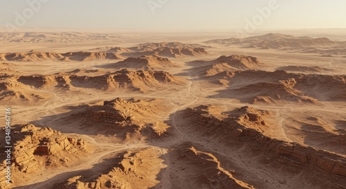 Wallpaper Mural Aerial view of vast desert landscape with rugged mountains and sandy terrain Torontodigital.ca