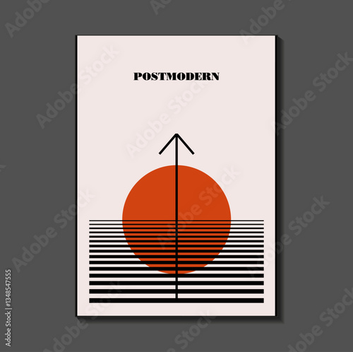 Poster inspired postmodern of vector abstract dynamic symbols with bold geometric shapes, useful for web background, poster art design, magazine front page, hi-tech print, cover artwork.