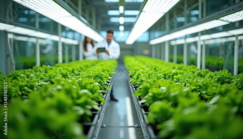 High-tech indoor hydroponic farm producing fresh vegetables