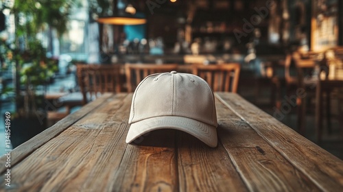 Beige Cap on Wooden Table