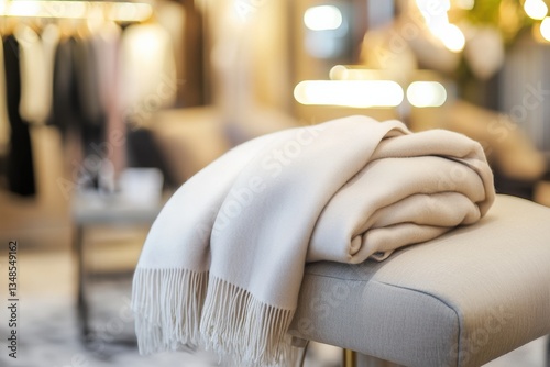 Soft Cashmere Scarf Elegantly Folded on Stylish Wooden Display