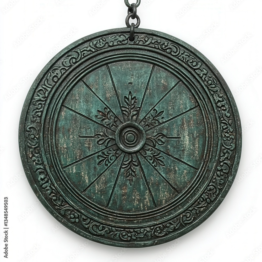 Naklejka premium Ornate Bronze Medallion: Intricate Detailing with Vintage Patina