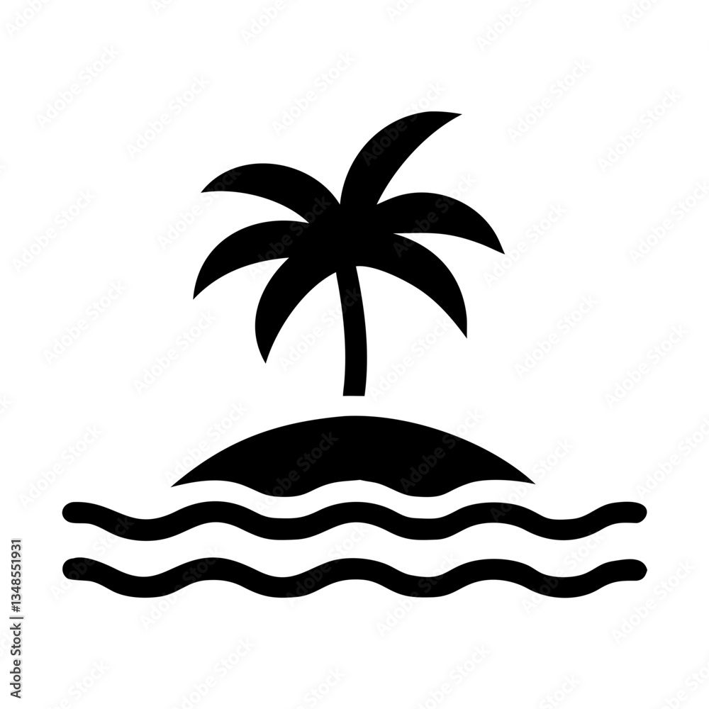 Obraz premium Tropical island with palm tree silhouette