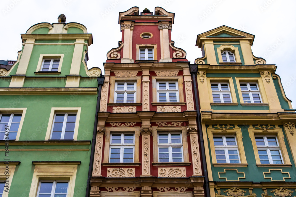 Obraz premium Ornate historical buildings in Wroclaw Poland with Baroque design