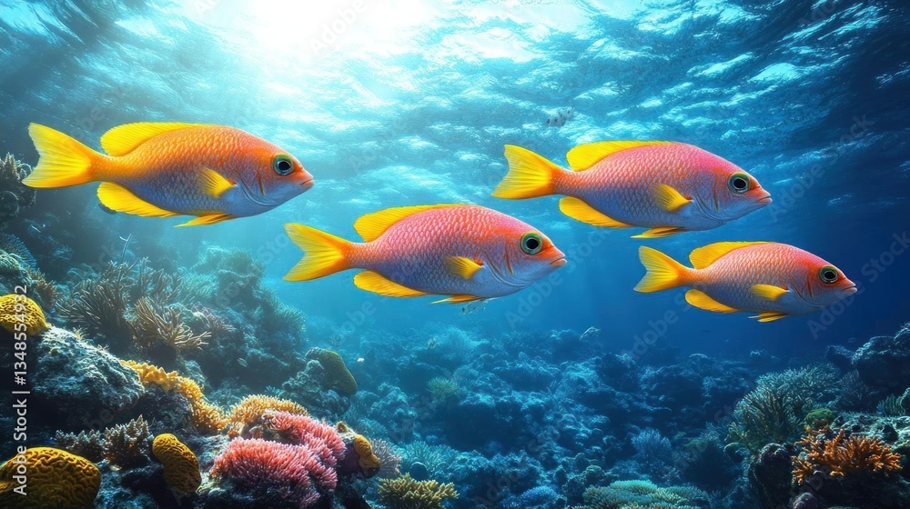 Fototapeta premium Vibrant Coral Reef Fish Underwater Scene Ocean