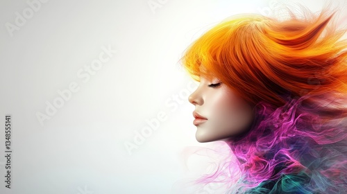 Fiery Hair  Woman Profile  Abstract Art  Colorful Smoke  High Resolution Image