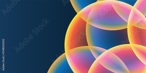 Abstract Background, Header or Banner Design with Large Red, Orange, Yellow and Blue Overlaying Globes, Bubbles Pattern - Multi Purpose Creative Wide Scale Template for Web in Editable Vector Format