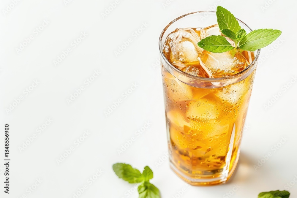 High Definition Visual of Iced Tea Drink in Glass Isolated on White Background Copy Space High Definition Visual of Iced Tea Drink in Glass Isolated on White Background Copy Space