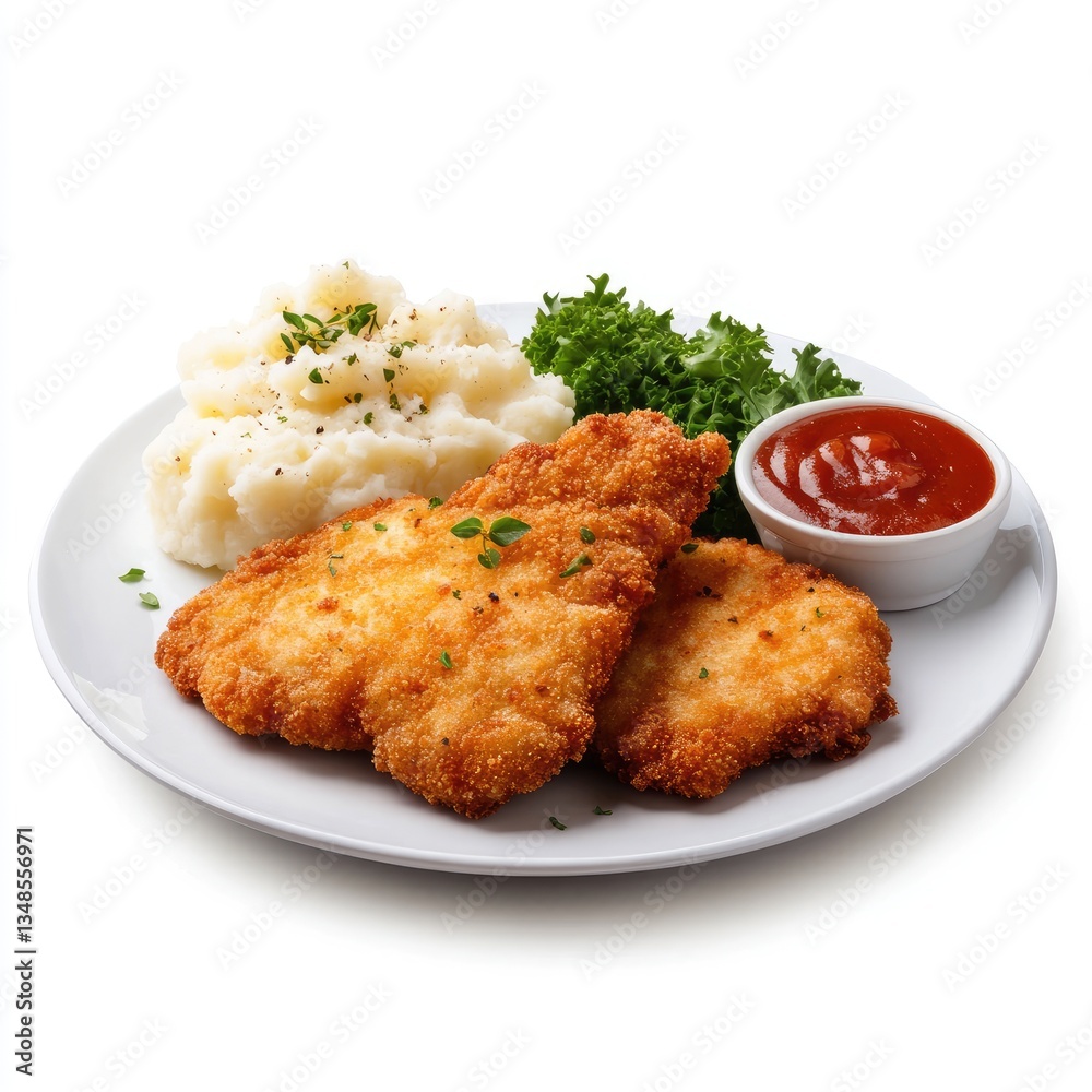 Fried Fish Meal with Mashed Potatoes, Restaurant Style Fried Fish Meal with Mashed Potatoes, Restaurant Style