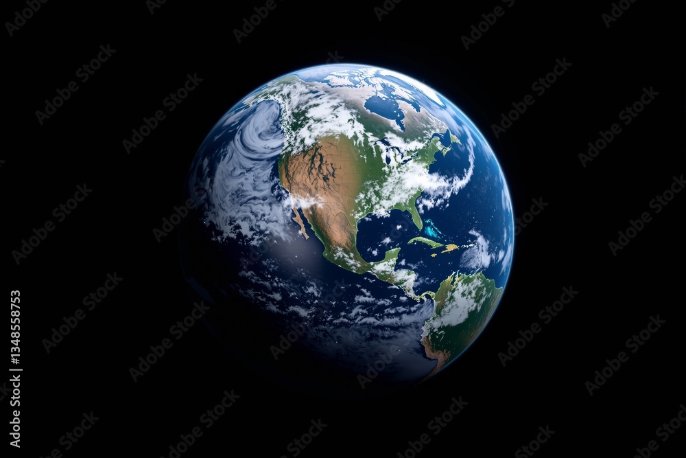 Earth from space with detailed view of continents, oceans, and cloud formations. Earth from space with detailed view of continents, oceans, and cloud formations.