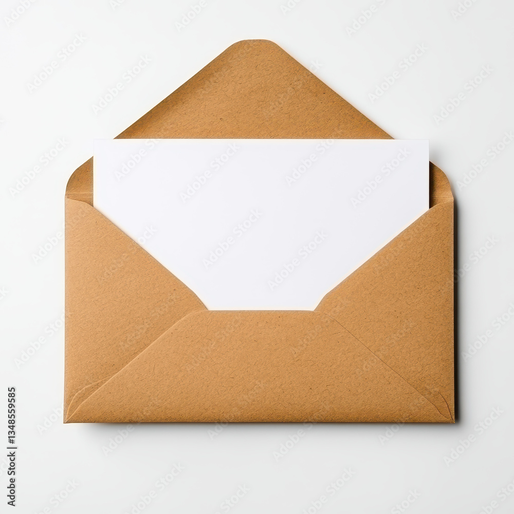 Brown kraft envelope with blank card on a white background Brown kraft envelope with blank card on a white background