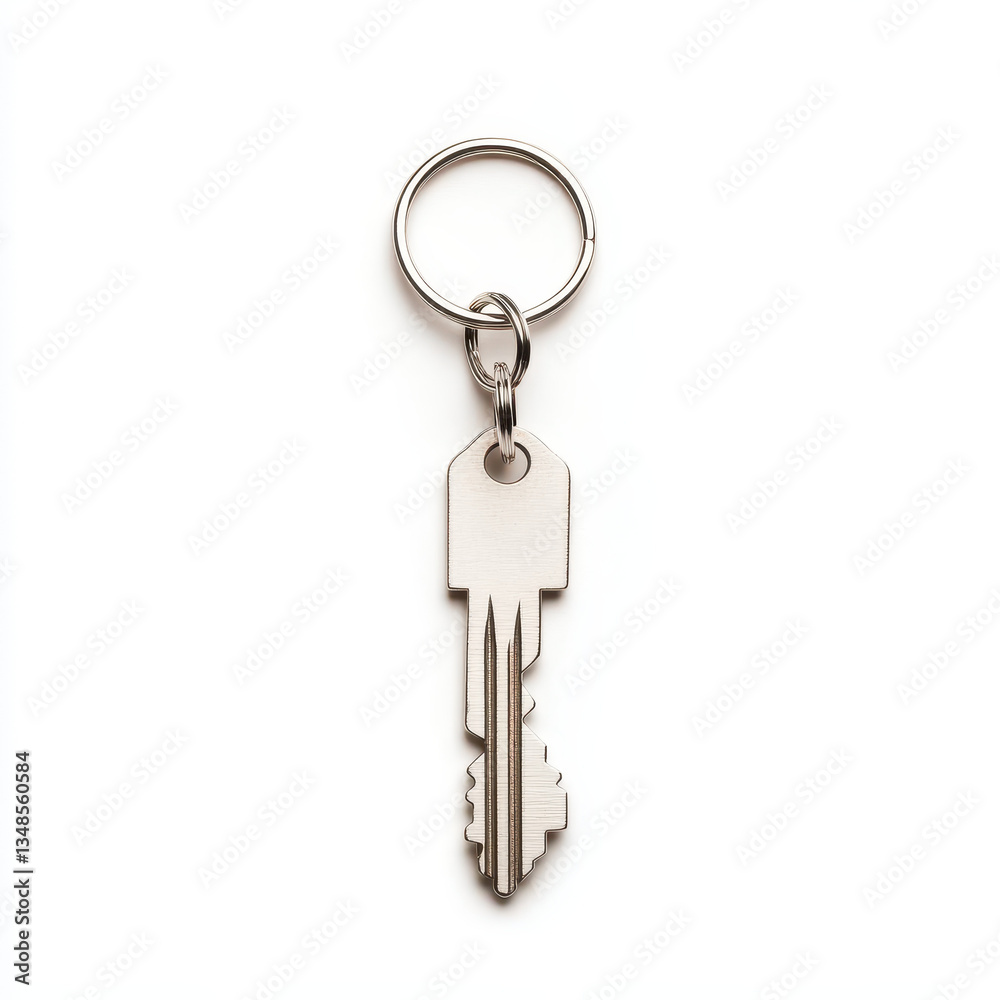 Silver Key on Keyring Isolated on White Background for Use Silver Key on Keyring Isolated on White Background for Use