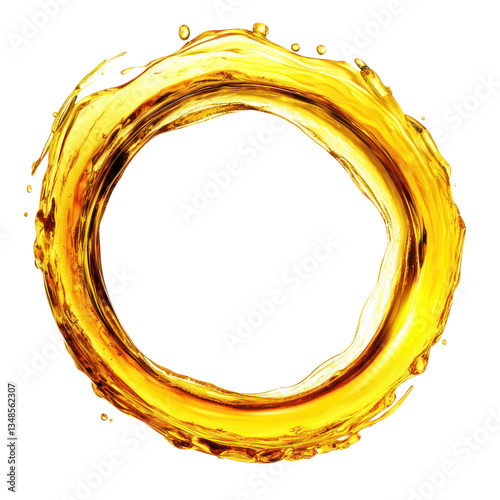 circular droplet yellow oily liquid isolated on white or transparent background
