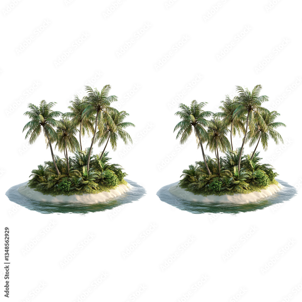 Fototapeta premium Small tropical island with palm trees on white background