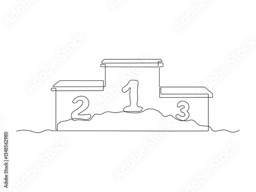 Abstract sports podium, three prizes, continuous single one line art hand drawing sketch logo