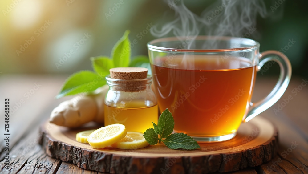 Natural Flu Remedy - Ginger, Lemon, Honey and mint with Hot Tea Cup, Sore Throat and Blocky Nose Relief Natural Flu Remedy - Ginger, Lemon, Honey and mint with Hot Tea Cup, Sore Throat and Blocky Nose Relief