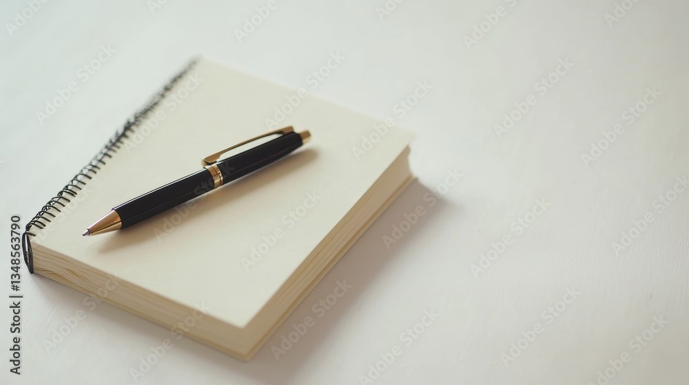 A gratitude journal with a pen, placed diagonally on a simple background. A gratitude journal with a pen, placed diagonally on a simple background.