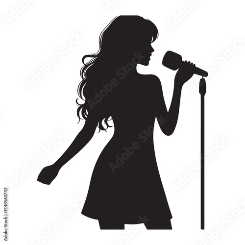 Singer Silhouette Holding Microphone Vector Illustration for Music Events