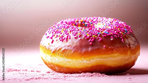 Wallpaper Mural Delicious Glazed Donut with Sprinkles  Pink Background  Sweet Treat Torontodigital.ca