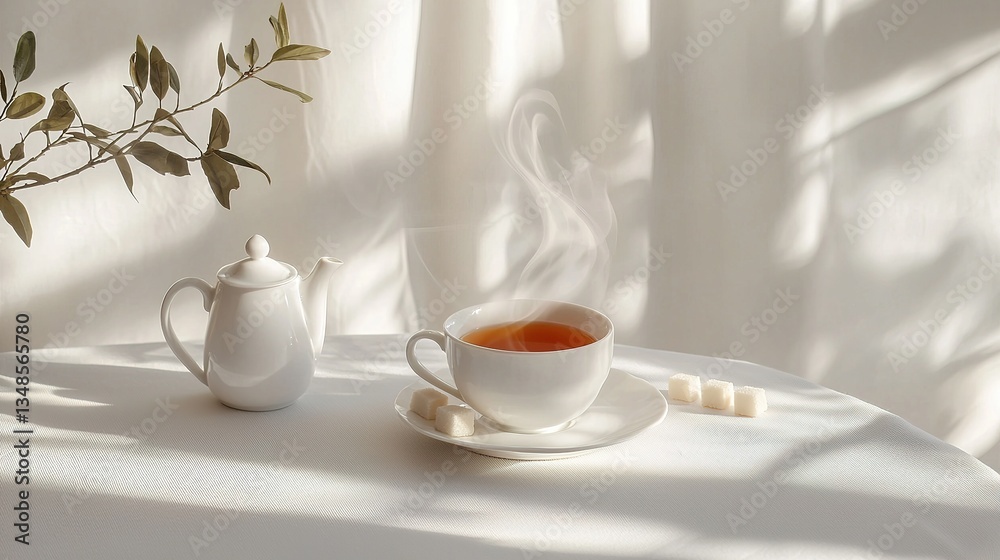 A serene image showing tea and white tea service A serene image showing tea and white tea service