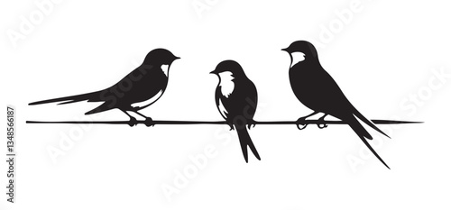 Swallow Bird Silhouettes on Wire Vector Graphic Design Illustration