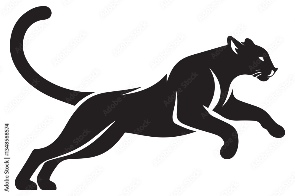 Obraz premium Panther Silhouette Leaping Vector Graphic Illustration Wildlife Animal