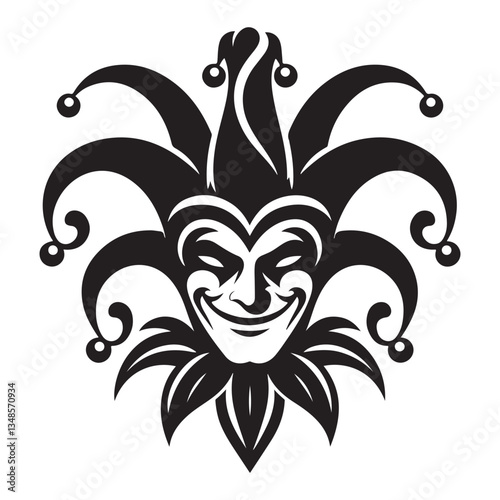 Smiling Jester Face Silhouette Vector Graphic for Party Invitation