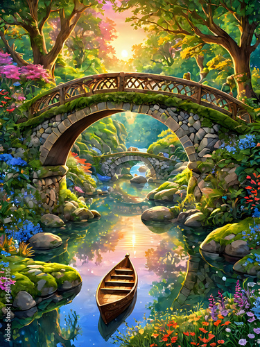 boats on the river, fairytale landscape