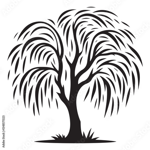 Black Weeping Willow Tree Silhouette Vector Art for Landscape Design