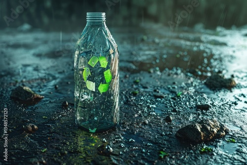 High Detail Visual of Plastic Bottle and Recycle Logo