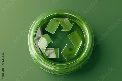 High Quality Picture of Recycle Button Isolated on Green Background 3D Rendering