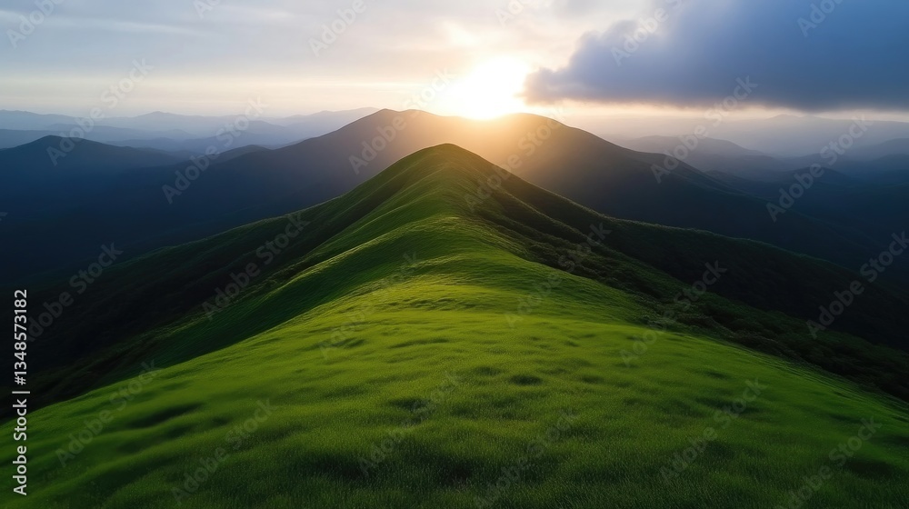 Fototapeta premium Lush mountain peak at sunset