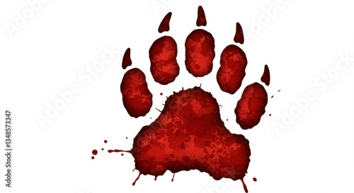 Red tiger paw print with splashes on a white background, symbolizing wildlife and nature conservation - tiger paw