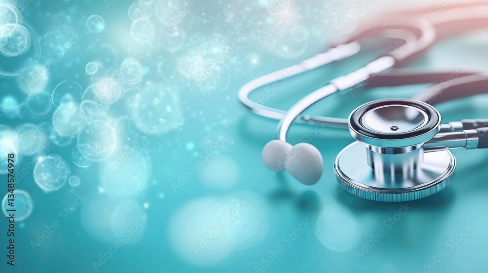 Stethoscopes in Soft Teal Gradient with Glowing Bokeh Lights for Healthcare and Medical Illustration Stethoscopes in Soft Teal Gradient with Glowing Bokeh Lights for Healthcare and Medical Illustration