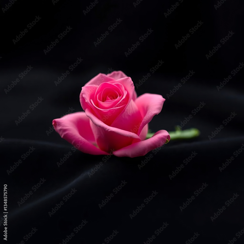 Fototapeta premium Single Pink Rosebud on Velvet