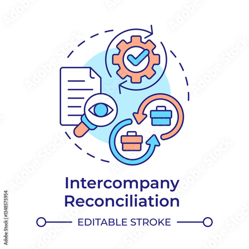 Intercompany reconciliation multi color concept icon. Automation tools. Best practice for intra group accounting. Round shape line illustration. Abstract idea. Graphic design. Easy to use in booklet