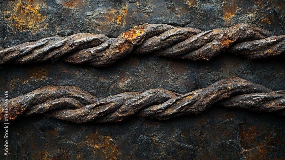A medium closeup of overlapping twisted rebar with visible rust patches. A medium closeup of overlapping twisted rebar with visible rust patches.