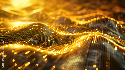 A gold-colored wave with a lot of dots on it. The dots are gold and the wave is very long