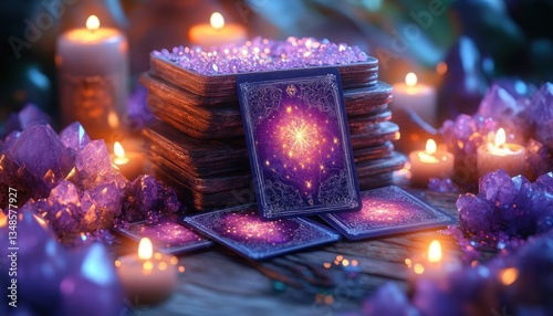 Wallpaper Mural Tarot Card Reading with Candlelight and Purple Crystals for Fortunetelling and Astrology Torontodigital.ca
