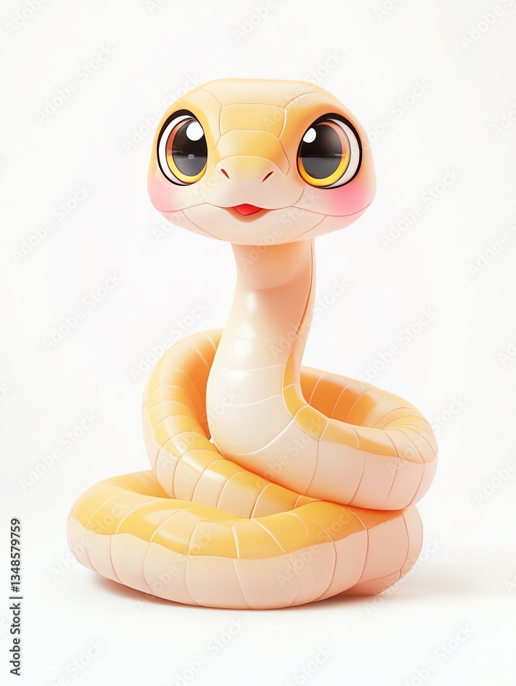 Fototapeta premium Adorable Anime Snake with Big Eyes, Soft Colors, and a Sweet Smile, Posing Cutely