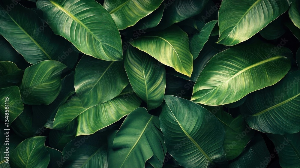Obraz premium Lush Green Tropical Leaves Background Texture