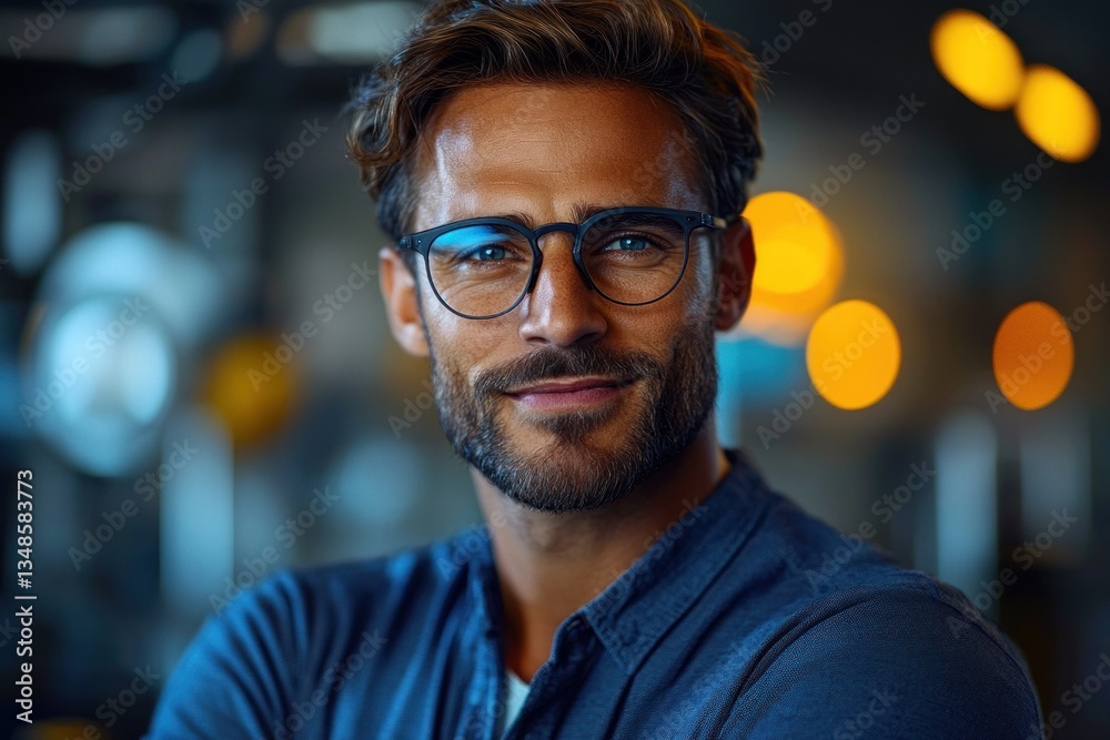 Confident Young Hispanic Man in Modern Laboratory as Engineer or Scientist in Technology Research Facility Confident Young Hispanic Man in Modern Laboratory as Engineer or Scientist in Technology Research Facility