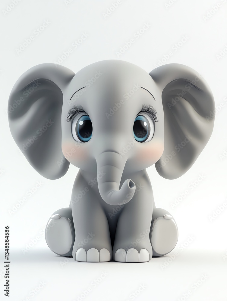 Adorable Baby Elephant with Big Eyes, Sitting on a Plain White Background, Exuding Sweetness and Innocence Adorable Baby Elephant with Big Eyes, Sitting on a Plain White Background, Exuding Sweetness and Innocence