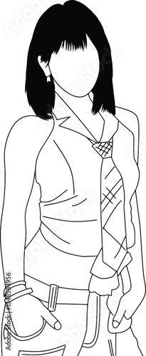 Stylized black and white illustration showcasing contemporary fashion elements with a unique artistic flair. Perfect for creative projects celebrating individuality and style.