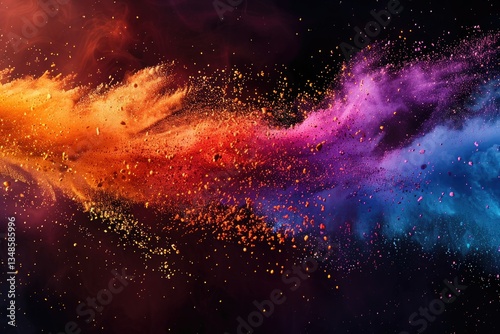 High Definition Visual of a Burst of Colorful Powder Suspended in MidAir